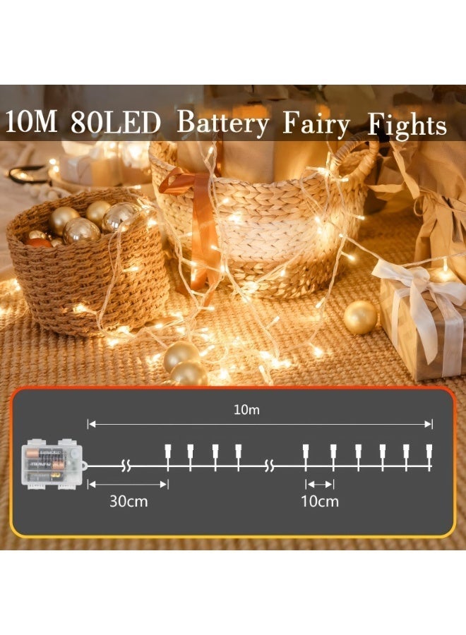 10m 80 LED Battery Diwali Lights with Timer/Remote/8 Modes/Dimmable, Fairy Lights Battery Operated Indoor Outdoor, Waterproof String Lights for Bedroom Christmas Ramadan Decorations - Image 2
